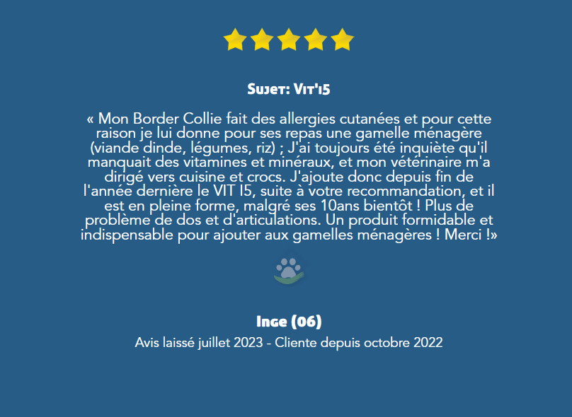 Avis sur Vit'i5 - témoignage de Inge à propos de son border collie